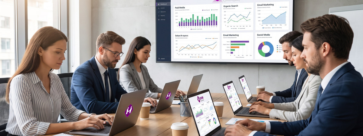 Marketing team reviewing campaign performance